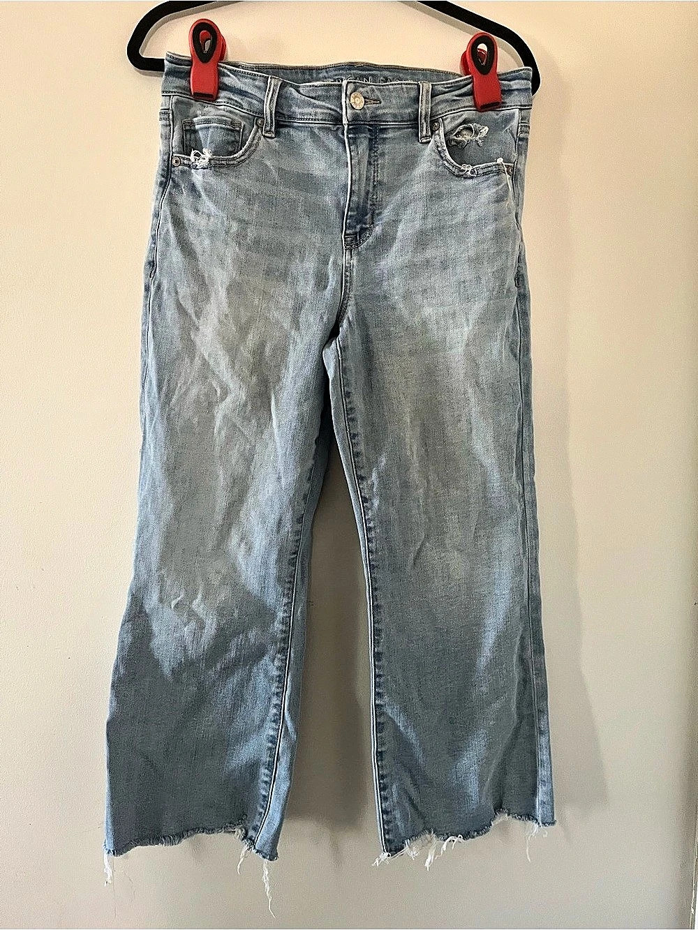 American Eagle Kick Boot Cropped Jeans 10 Short Light Wash Blue Distressed